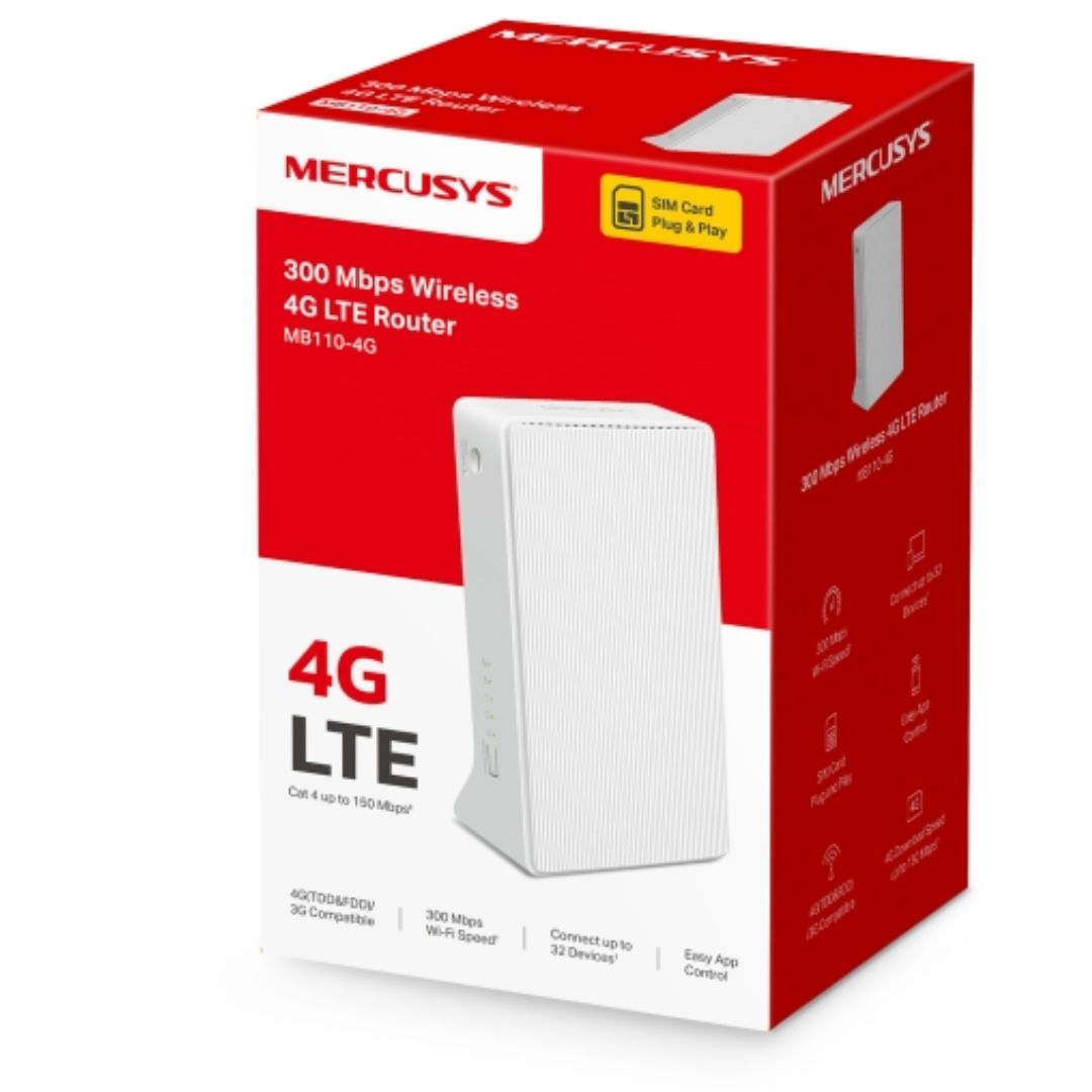 Mercusys MB110-4G 300 Mbps Wireless N 4G LTE Router,4G/3G Compatible, WAN/LAN
