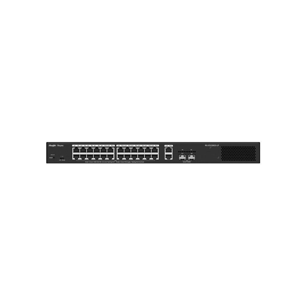 RG-ES228GS-LP - Ruijie Reyee 28-Port Gigabit Smart Cloud Managed PoE Switch with 24 PoE+ Ports, 2 SFP Ports and 250W PoE Budget