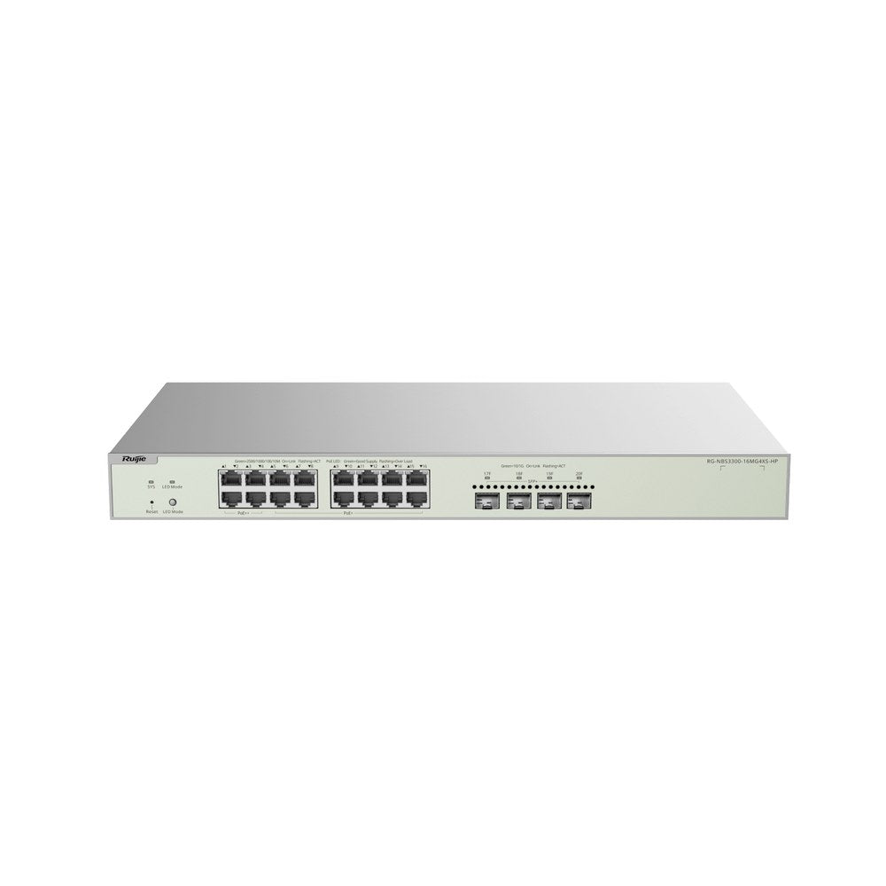 RG-NBS3300-16MG4XS-HP - Ruijie Reyee 16-Port Multi-Gigabit Layer 2 Managed Switch with 4 x PoE++ Ports, 12 x PoE+ Ports and 4