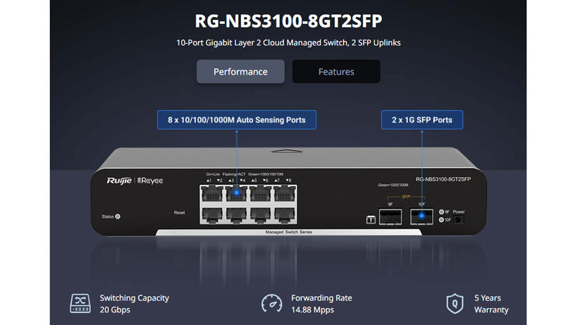 Ruijie Reyee RG-NBS3100-8GT2SFP 8-Port Gigabit L2 Managed Switch