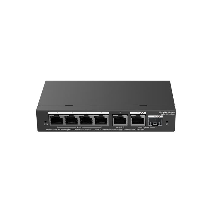 Ruijie RG-ES206GS-P, 6-Port Gigabit Smart Cloud Managed PoE Switch