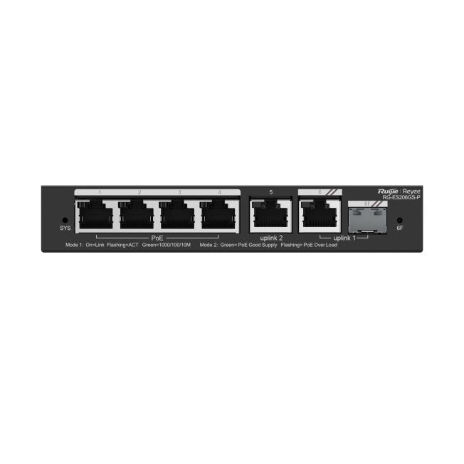 Ruijie RG-ES206GS-P, 6-Port Gigabit Smart Cloud Managed PoE Switch
