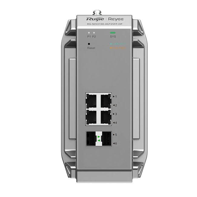 Ruijie Reyee RG-NIS3100-4GT2SFP-HP Industrial Managed Switch, 4-Port Gigabit PoE/PoE+, 2-Port SFP, 120W PoE Power budget