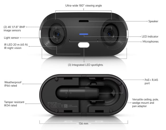 UVC-G6-180 Ubiquiti UniFi Protect G6 180° Panoramic AI Camera (Black)