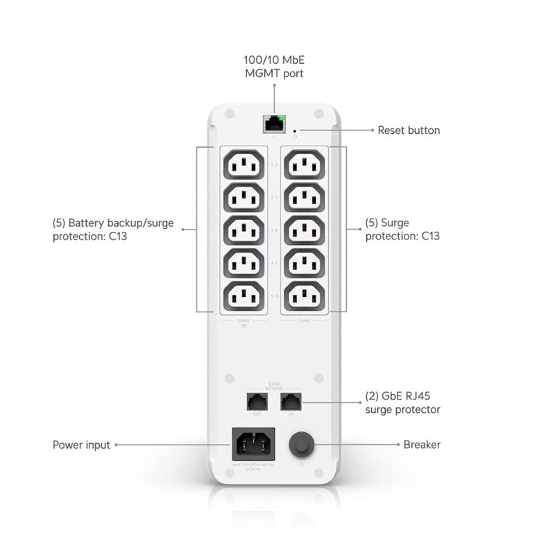 UPS-Tower Ubiquiti UniFi Managed 1kVA Uninterruptible Power Supply with 10 outlets and hot swappable battery