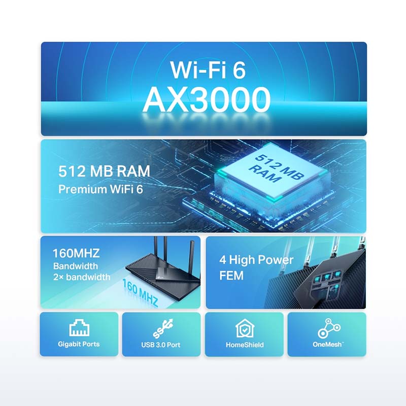 ARCHER AX55 TP-Link AX3000 Dual Band Gigabit Wi-Fi 6 Router