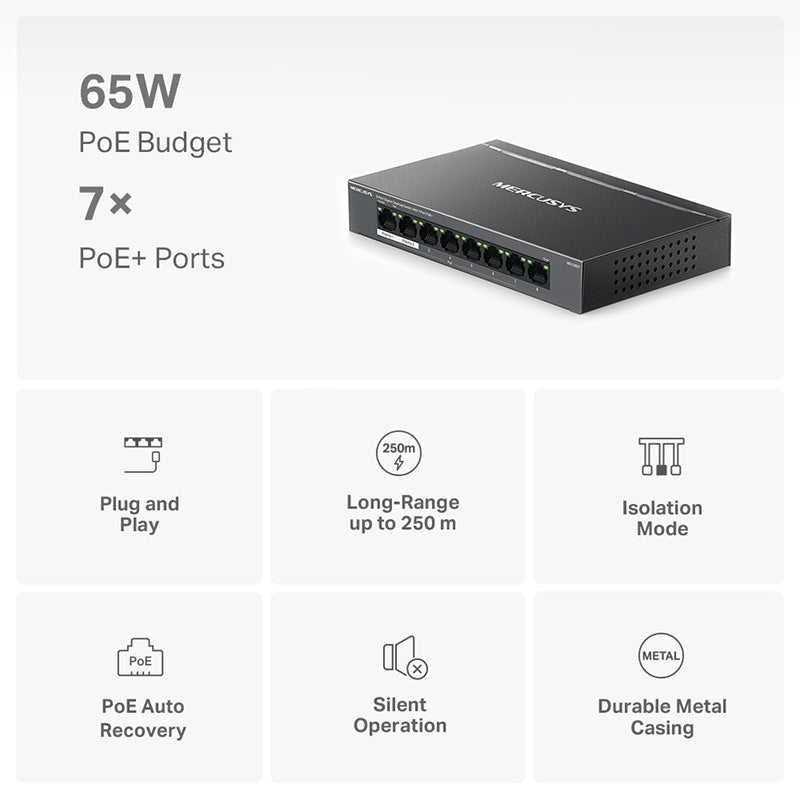 MS108GP Mercusys 8-Port Gigabit Desktop Switch with 7-Port PoE+