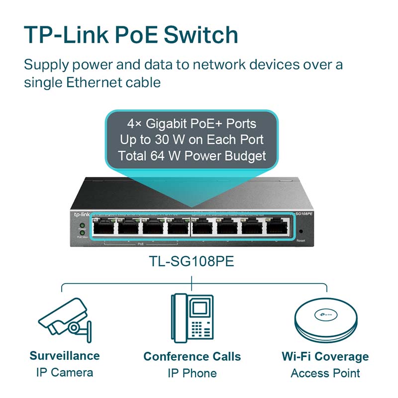 TL-SG108PE TP-Link 8-Port Gigabit Easy Smart Switch with 4-Port PoE+