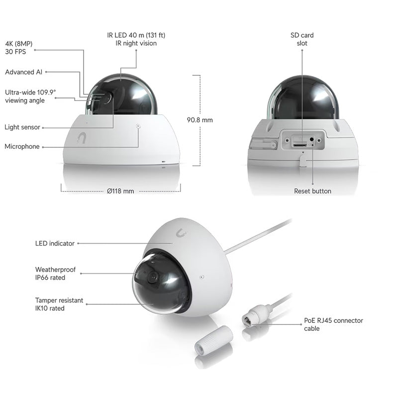 UVC-AI-Dome-W Ubiquiti UniFi Protect Camera G5 AI Dome