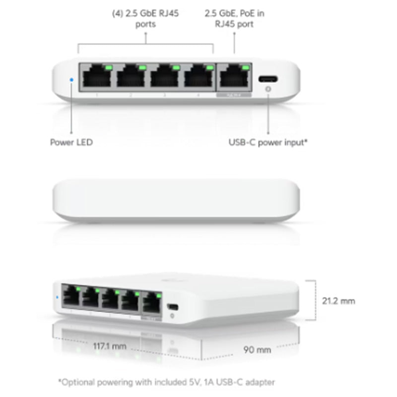 USW-Flex-2.5G-5 Ubiquiti UniFi Switch Flex Mini 5 Port, 2.5GbE Switch