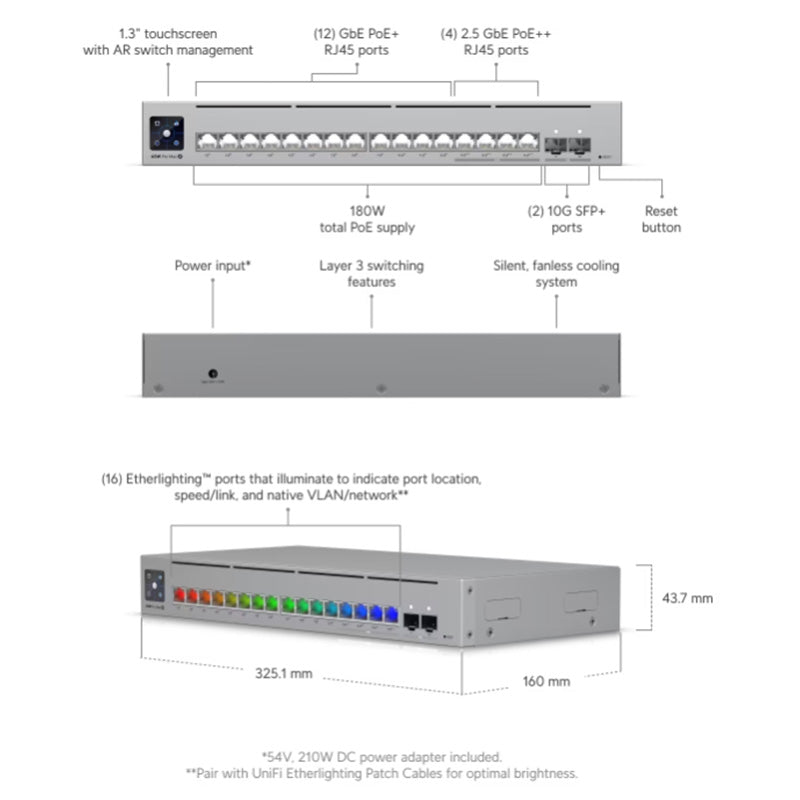 USW-Pro-Max-16-PoE (180W) Ubiquiti UniFi Switch Pro Max 16 Port PoE