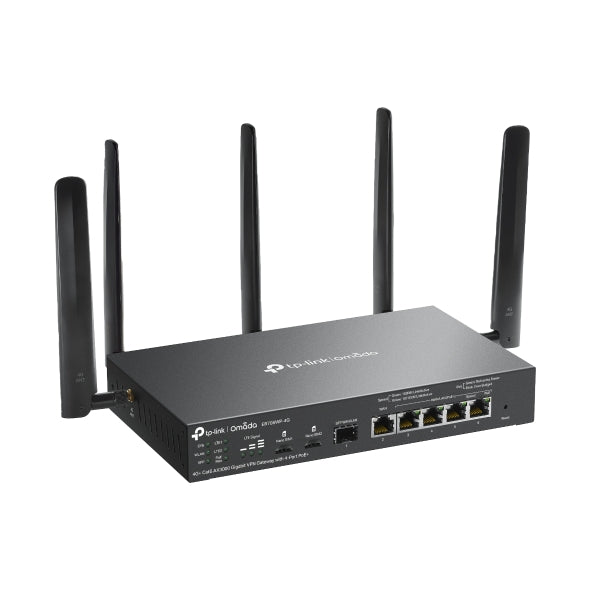 TP-Link ER706WP-4G Omada 4G+ Cat6 AX3000 Gigabit VPN Gateway with 4-Port PoE+, 574Mbps at 2.4 GHz + 2402 Mbps at 5 GHz (HE160) Wi-Fi Speed, 300 Mbps D