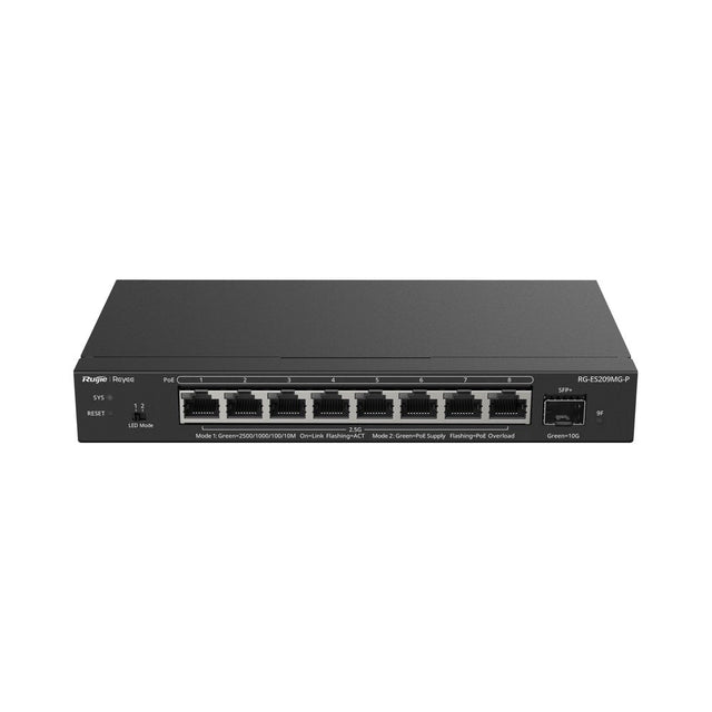 RG-ES209MG-P - Ruijie Reyee 8-Port 2.5G Cloud Managed PoE+ Switch with 1 x 10G SFP+ Uplink and 130W PoE Budget