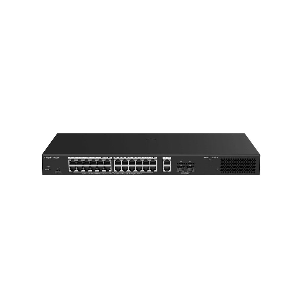 RG-ES228GS-LP - Ruijie Reyee 28-Port Gigabit Smart Cloud Managed PoE Switch with 24 PoE+ Ports, 2 SFP Ports and 250W PoE Budget