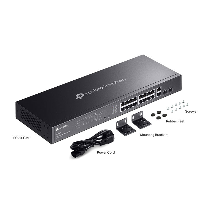 TP-Link ES220GMP Omada 20-Port Gigabit Easy Managed Switch with 16-Port PoE+,  Fast PoE, Perpetual PoE, Flow Control, Loopback Detection, Port Isolation