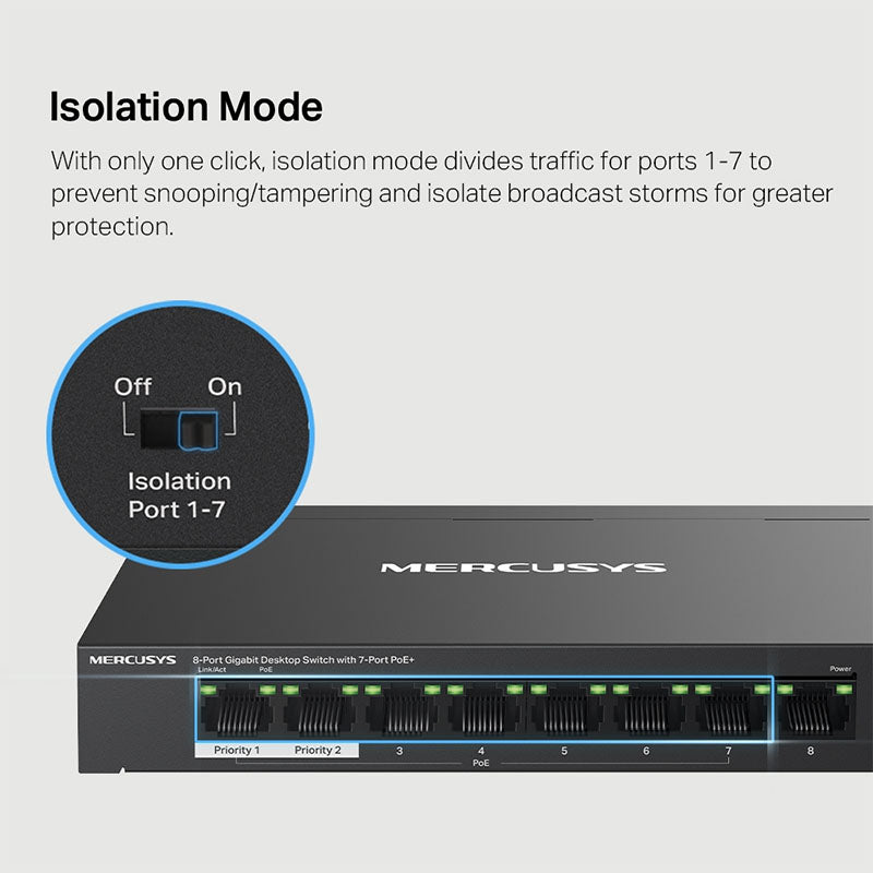 MS108GP Mercusys 8-Port Gigabit Desktop Switch with 7-Port PoE+