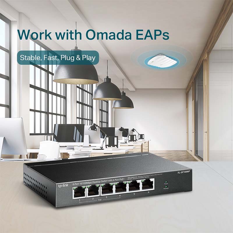 TL-SF1006P TP-Link 6-Port 10/100Mbps Desktop Switch with 4-Port PoE+