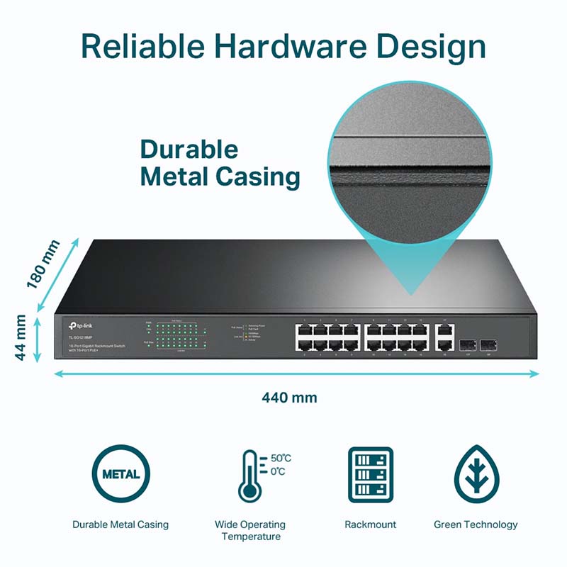 TL-SG1218MP TP-Link 18-Port Gigabit Rackmount Switch with 16 PoE+