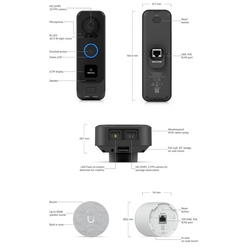 UVC-G4-Doorbell-Pro-PoE-Kit Ubiquiti UniFi G4 Doorbell Professional PoE Kit (Black)